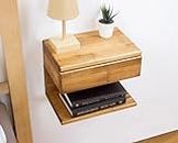 WOODCHES Floating Nightstand Side Accent or End Table with Storage Drawer, Wood Bedside Shelf, Handmade Floating Table (CAPE TOWN)