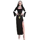 discountstore145 Halloween Costumes, Halloween Sexy Nun Women Adult Long Sleeves High Split Party Cosplay Fancy Dress Black XL