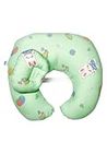 The Mom Store Cotton Baby's Feeding and Nursing Pillow with Detachable Cover and Baby Head Pillow (My Little Bunny Green Print)