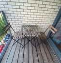 3 Piece Patio Furniture Bistro Set Outdoor Garden Wood Metal Table Folding Chair