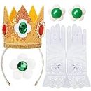 4PCS Princess Daisy Crown Accessories Kit,Incl. Daisy Flower Crown/Brooch/Earring/Glove,Daisy Dress Up Accessories for Women