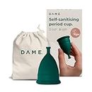 DAME Period Cup, Large, No Boiling Needed, Easy to Clean Menstrual Cup, Lasts up to 12 Hours, Waste-Free, Hygienic & Safe, Easy Insertion & Removal, Includes Cotton Storage Bag