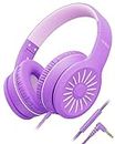 NIVAVA Wired Headphones with Microphone, K16 On-Ear Headphones for Kids with 3.5MM Jack, Foldable Stereo Bass Headphones for Teens School Amazon Kindle, Fire, Chromebook, Tablet(Purple Pink)