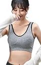 ayushicreationa Women’s Cotton Padded Wire Free Shockproof Sports Bra for Running Gym Fitness Yoga Free Size Grey Color Pack of-1