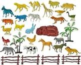 JAPSI Mini Jungle Animals Figure Toys Play Set of 31 Piece (24 Animal + 2 Tree + 1 Stone + 4 Fencing) | Learning Educational Animal Toy Set for Kids 3+and Toddler | Made in India | Multicolor