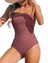 CUPSHE Women Swimsuit One Piece Bathing Suit Square Neck Cutout Back Tummy Control with Adjustable Spaghetti Straps, Blush Red, Medium