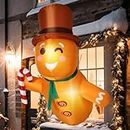 Wettarn Aufblasbare Lebkuchen-Dekoration mit LED-Lichtern, 1,1 m, aus dem Fenster lehnen sich aus dem Fenster, aufblasbare Outdoor-Dekorationen, aufblasbar, Weihnachtsdekoration für Urlaub, Hof,