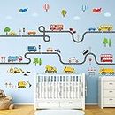 DECOWALL SG3-2308 Transports and Road Wall Stickers Decals Kids Peel and Stick Removable for Nursery Bedroom Living Room décor Construction Car Truck Tractor Boys Playroom