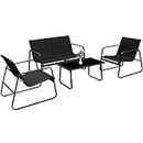 Modern Patio Furniture Set 4 Piece - RUN.SE RUN.SE Outdoor Furniture Modern Conversation Set Black Bistro Set with Love seat Tea Table for Home, Lawn and Balcony (Black)