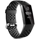 Dirrelo Compatible with Fitbit Charge 3/ Charge 4 Strap, Sport Silicone Adjustable Replacement with Breathable Holes Accessories Wristband for Fitbit Charge 3 SE, for Women Men, Small Black