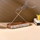 WOOD ART STORE Fine Handcarved Wooden Incense Holder, Insence Ash Catcher, Insense Stick Holder for Table Décorations, Wooden Incense Tray for Sticks Size- 11x4x1.2 Inches (Brwon/White 1)