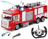 Zest 4 Toyz Remote Control Fire Truck Smoke Spray Fire Brigade Rescue Truck 2.4 Ghz with Mist Water Spray Function Remote Control Toy for Kids - Red