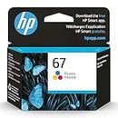 Original HP 67 Tri-color Ink Cartridge | Works with HP DeskJet 1255, 2700, 4100 Series, HP ENVY 6000, 6400 Series | Eligible for Instant Ink | 3YM55AN