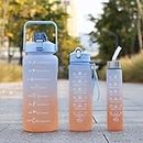 Botella de agua 2L/900 ML /500ML Botella de bebida motivacional con marcador Senderismo Atletismo Tiempo Deportes Fitness (Naranja Azul)