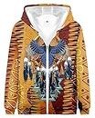 SIAOMA Native Indians Hoodie Native American Zip Up Jacket Unisex 3D Print Hooded Sweatshirt(Orange Eagle,XX-Large)