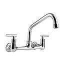 KWODE 2-Handle Commercial Sink Faucet 8 inch Center Wall Mount Kitchen Faucet with 8" Swivel Spout for Home Restaurant Kitchens Brass Constructed Chrome Finish