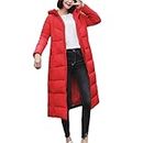 Women Winter Parka Coat Long Down Jacket Plus Size Hooded Duck Down Coat, Red, Medium