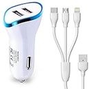 Car Charger for Micromax Canvas XP 4G Car Charger Adapter Socket Dual USB Port | Quick Mobile Car Charger with 3-in-1 (Micro/Type-C/iPh) Fast Charging Cable (3.1 Amp, N5WM5)