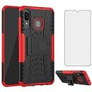 Phone Case for Samsung Galaxy A50 A50S with Tempered Glass Screen Protector Cover and Stand Hard Rugged Hybrid Cell Accessories Glaxay A 50 50s S50 50A Cases Red
