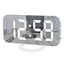Ygdigital Digital Alarm Clock,6.5 Inch Large Display LED Mirror Electronic Clocks, with Snooze,12/24H,Dual USB Charging Ports, 3 Adjustable Brightness Suitable for Bedroom Home Office -White (ABS)