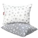 Toddler Pillow 2 Pack for Sleeping Boy or Girl, Hypoallergenic Ultra Soft Kids Pillows for Sleeping, 14 x 19 inch Perfect for Travel, Toddler Cot, Baby Travel Pillow Grey & White Stars