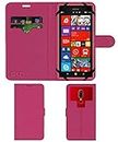 ACM Strap Leather Flip Case Compatible with Nokia Lumia 1520 Mobile Front & Back Cover Pink