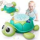 Lehoo Castle Baby Krabbel Spielzeug ab 3 6 9 Monate, Schildkröten Baby Spielzeug mit Musik und Projektor, Frühkindliches Lernspielzeug Pädagogisches fur 1 Jahr, Neugeborenes Spielzeug Geschenk