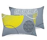 LORETO – A QUALITY LINEN BRAND 144 TC Cotton Pillow Cover Set - Grey & Yellow, Pack of 2