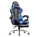 GTRACING Gaming Chair, Computer Chair with Footrest and Lumbar Support, Height Adjustable Gaming Chair with 360°-Swivel Seat and Headrest (Blue)