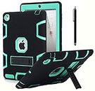 iPad 2 Case,iPad 3 Case,iPad 4 Case, AICase® Kickstand Shockproof Heavy Duty Rubber High Impact Resistant Rugged Hybrid Three Layer Armor Protective Case with Stylus for iPad 2/3/4 (Black+Mint Green)