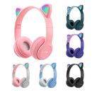 Bluetooth 5.0 Cat Rabbit Ear Headsets LED Mic Wireless Headphones for Kids Girls
