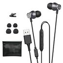 GEVO USB Earbuds with Microphone for PC Laptop, Wired USB Computer in-Ear Headphone 2M/6.6FT Wired Earphones with Volume Controls & Mute Fuction Noise Cancelling Mic for Office Live Gaming Headset