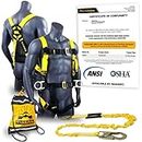 KwikSafety (Charlotte, NC) HURRICANE COMBO | 3D Back Support Full Body Safety Harness, 6' Lanyard, Tool Lanyard, ANSI OSHA PPE Fall Protection Arrest Restraint Equipment Universal Construction Roofing