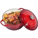 Alathote 6.5 Quart Enameled Cast Iron Dutch Oven with Lid | Big Dual Handles | Oven Safe up to 500°F | Classic Round Pot for Versatile Cooking - Red