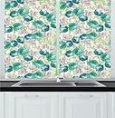Ambesonne Flower Kitchen Curtains, Floral Pattern with Rose Vintage Inspired Watercolor Style Print Pastel, Window Drapes 2 Panel Set for Kitchen Cafe Decor, 55" x 39", Turquoise Beige Green