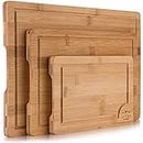 Zulay Kitchen 3-Piece Bamboo Cutting Board with Juice Groove - 100% Thick Wood Cutting Board Set - Large Cutting Board Bamboo with Handle - Wood Cutting Boards for Kitchen