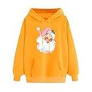 SKDOGDT Christmas Sweatshirts For Women Cute Raglan Sleeve Santa Claus Graphic Hooded Pullovers Cute Drawstring Sweater Tops, A01-yellow, Small