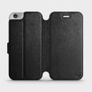 Mobiwear Hülle für Apple iPhone Handys | Black Echt Leder Leather Case Cover