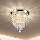 Luxurious Crystal Chandeliers Lighting, K9 Chandelier Crystals Ceiling Lights,φ300mm, Bead Lampshade with Clear Acrylic Jewel Droplets, Flush Mount LED Ceiling Light for Dining Room Bedroom Livingroom