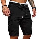 Cindeyar Kurze Hosen Herren Shorts Sommer Chino Jeans Stretch Jogger Cargo Shorts Slim-Fit (L, 175Schwarz)