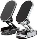 Favoto Magnetic Mobile Phone Holder for Car Mobile Phone Mount (Set of 2) 360° Rotation Universal Magnetic Cell Phone Stand for Cars Alloy Folding Compatible with Smartphones (Black & Silver)