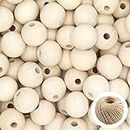 THYSSEN 500pcs 20mm Wooden Beads Crafts Natural Round Unfinished Wood Beads Loose Beads Used to Make DIY Handmade Farmhouse Decorations, Garlands, Christmas Rrees, Wooden Bead Chandeliers