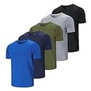 ZENGVEE 5 Pack Men's Workout Running Shirts Athletic Gym Tops Quick-Dry Moisture Wicking Breathable Sport Tee Crew Neck Short Sleeve T-Shirts for Outdoor Sportswear(510-Black Grey Green Navy Blue-XL)