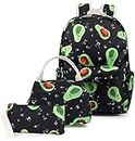 Kids Backpack Set 3-in-1 School Bag, Junlion Laptop Backpack Lunch Bag Pencil Case Gift for Teen Girls Womens, Avocado, One Size