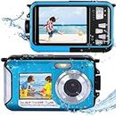 Underwater Camera for Snorkeling, 10FT Waterproof Digital Camera, Full HD 2.7K&48MP Compact Floatable Camera, Dual-Screen for Selfie/16X Digital Zoom/Fill Light/Support 128GB Card(Blue)