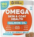 GOODGROWLIES Omega 3 Alaskan Fish Oil Treats for Dogs (180 Ct) - Dry & Itchy Skin Relief + Allergy Support - Shiny Coats - EPA&DHA Fatty Acids - Natural Salmon Oil Chews Heart, Hip & Joint Support