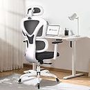 KERDOM Ergonomic Office Chair, Home Desk Chair, Comfy Breathable Mesh Task Chair, High Back Thick Cushion Computer Chair with Headrest and 3D Armrests, Adjustable Gaming Chair (KD9070-F-White)
