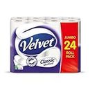 Velvet Classic Quilted Toilet Tissue 24 Rolls - Luxuriously Soft, Strong and Absorbent Toilet Roll - Jumbo Bulk Pack 24 Rolls - 3-ply - White