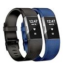 WEKIN Replacement Bands Compatible for Fitbit Charge 2 Strap, Charge 2 Bands Adjustable Soft Silicone Sport Wristband for Fitbit Charge 2, Fitbit hr 2 strap-Large Small Women Men (BlackNavyblue, L)
