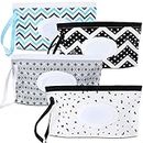 FEBSNOW 4 Pack Baby Wipe Dispenser,Portable Refillable Wipe Holder,Baby Wipes Container,Wipe Dispenser, Reusable Travel Wet Wipe Pouch(Geometric)